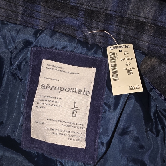 Aeropostale Women's Navy and Gray Plaid Peacoat - Picture 6 of 6